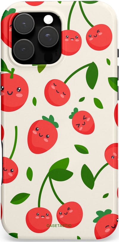Casetastic hoesje geschikt voor Apple iPhone 16 Pro Max - MagSafe - Dubbellaagse bescherming - Knappe Kers - Fashion Case - Crème Rood Wit Groen
