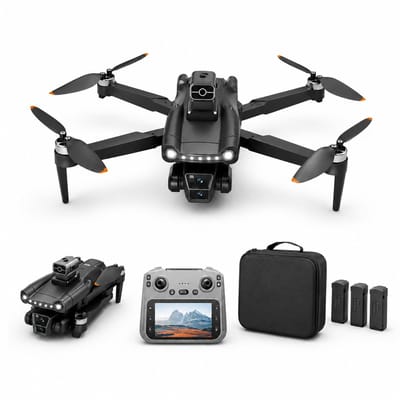 Gloovon® - GPS Drone Full HD - 3 Accu's & Scherm Controller - 360° Obstakelvermijding - Borstelloze Motoren - 90 Min Vliegen - Zwart