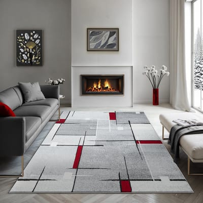 the carpet Pearl Moderne dichte korte pool woonkamer slaapkamer vloerkleed, contour gesneden, Grijs Rood, 80 x 140