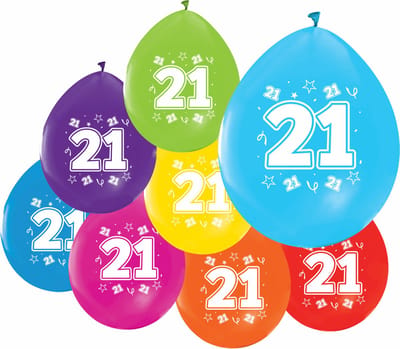16 Ballonnen 12″ 2 Zijdig bedrukt 21 jaar - Versiering Slinger Feestdecoratie Decoratie Verjaardag Jubileum Ballon Feest