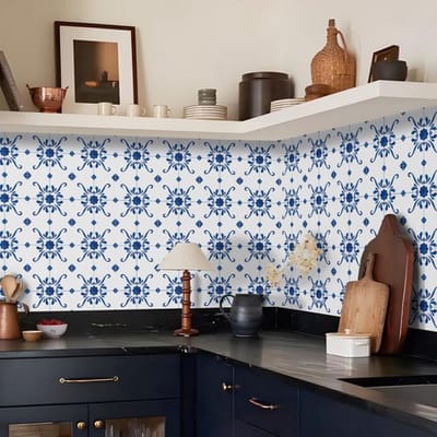 Virtubuy - Tegelstickers - Zelfklevend - Waterdicht - Wit en Blauw