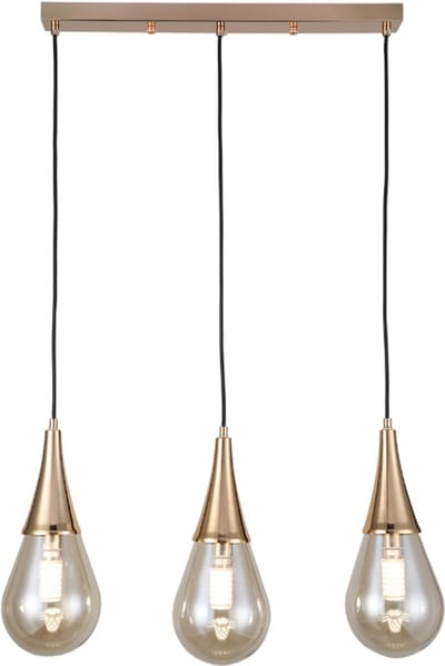 Eettafellamp met 3 lichtpunten, amber kleur glazen en rechthoekige plaat
