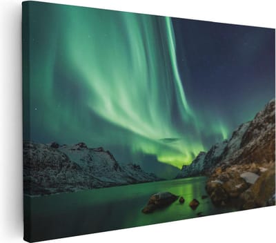 Artaza Canvas Schilderij Noorderlicht Ijsland - 30x20 cm - Klein - Wanddecoratie Bergen - Muurdecoratie Kust - Kamer Accessoires