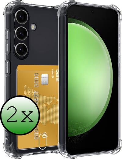 Hoesje 2 Stuks - Geschikt voor Samsung Galaxy S23 FE - Met Pashouder en Kaarthouder - Telefoon Hoes Shockproof - Siliconen Case - Back Cover - Shock Proof - Pasjes Houder - Transparant