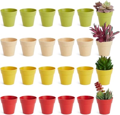 Mini kunststof plantenbakken - 24 stuks - 4 kleuren - 6 cm