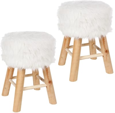 Atmosphera Bijzet krukje/zit krukje Oslo - 2x - houten onderstel/stof - wit - D30 x H42 cm