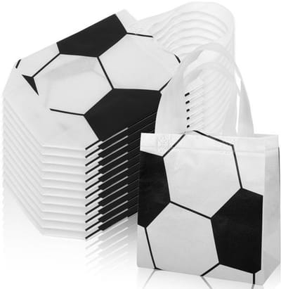 12 Stuks Voetbal Goodiebags - Herbruikbare Non-Woven Tassen met Handvatten voor Snoep en Snacks