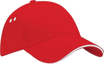 Beechfield Unisex Ultimate 5 Panel Contrast Baseball Cap met Sandwich Peak / Hoofddeksel (Pakket van 2) (Klassiek rood/wit)