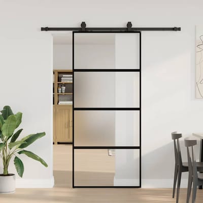 vidaXL - Schuifdeur - met - beslagset - 90x205 - cm - gehard - glas - zwart
