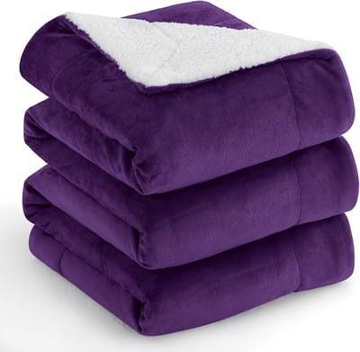 Sofadeken Sherpa Fleece - Woonplaid Warm - Gezelligheid Thuis - Dubbelzijdig Materiaal - 220 x 240 cm - Paars