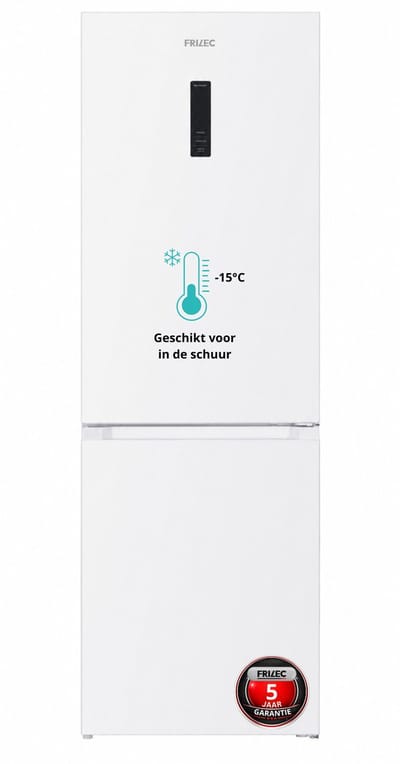 Frilec BONN380-NFD-040CW - Koelvriescombinatie - C label - Geschikt voor in de schuur - 39dB - 5 Jaar Garantie - Wit - koelvriescombinatie vrijstaand - koelvriescombinatie no frost