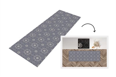 Keukenloper 150x50 cm - Keukenmat vinyl Mandala - Blauw - Patroon - Keukenmatten loper - Keuken vloerkleed tapijt