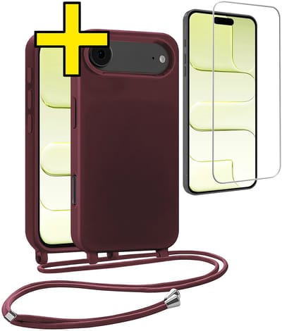 Hoesje Geschikt voor iPhone Air Hoesje Met Koord Met Screenprotector Siliconen Case - Hoes Geschikt voor iPhone Air Backcover Met Afneembaar Koord - Aubergine