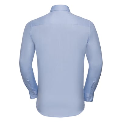Russell Collection Heren Shirt met lange mouwen in visgraatmotief (Lichtblauw)