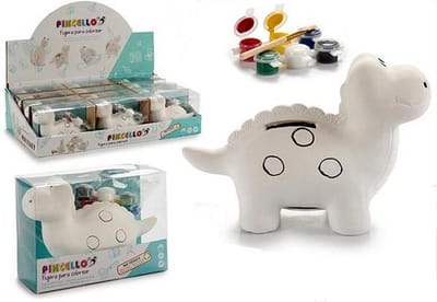Pincello Spaarpot dino - 12 x 17 cm - DIY/knutselen - keramiek - inclusief stiften