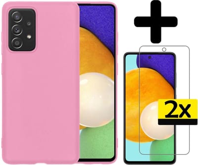 Hoesje - Met 2x Screenprotector - Geschikt voor Samsung Galaxy A52 - Sterk & Shockproof - Back Cover - Siliconen Case - Telefoon Hoes - Telefoonhoesjes - Lichtroze