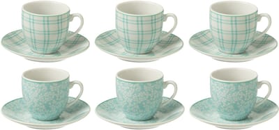 J-Line kop + schoteltje - keramiek - blauw - doos van 6