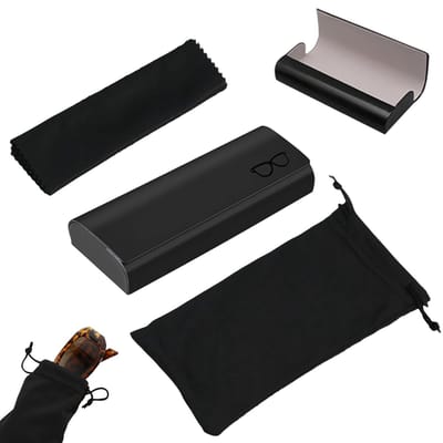 Dailygoods- Brillenkoker Hard Case - 3-in-1 Set - PU Lederen Brillenkoker - Zwarte Brillenhoes - Draagbaar - Robuust en Vuilafstotend - Brillenetui