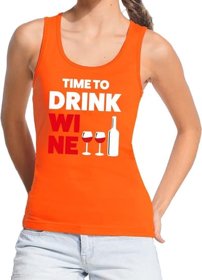 Time to Drink Wine tekst tanktop / mouwloos shirt oranje dames - dames singlet Time to Drink Wine - oranje kleding S