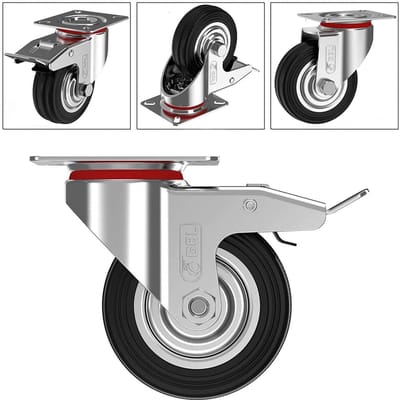 GBL Zwaarlast Zwenkwielen met 2 remmen + Schroeven - 75 mm tot 200 kg - 4 Stuks Zonder Vloersporen Z