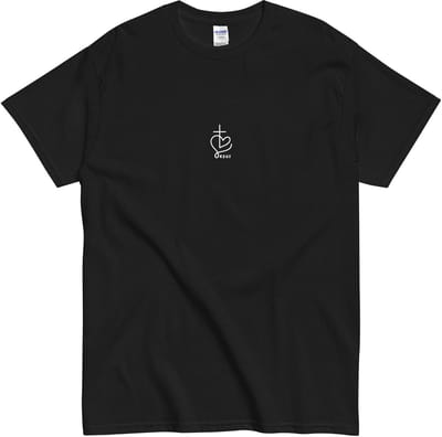 Dames en Heren T Shirt met Minimalistisch Ik hou van Jezus Symbool - Hartje Kruisje - Zwart - S
