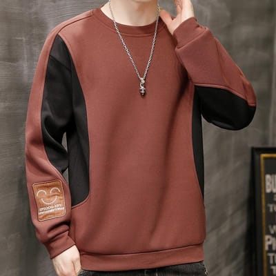 Heren T-shirt Lange Mouw Trend Los Retro Basis Shirt Lente en Herfst Nieuw Geborduurd Smiley Gezicht Ronde Hals Hoodie Heren Shirt 5XL
