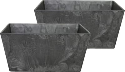 Ter Steege Plantenbak - Set van 2x stuks - zwart - rechthoekig - 12 x 25 x 12 cm - Binnen en buiten gebruik