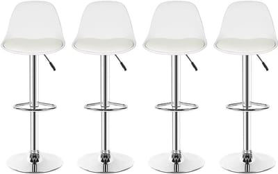 Barkrukken Set - Krukken Hoog - Bar Keuken - In hoogte verstelbaar - 83-103 cm - Wit