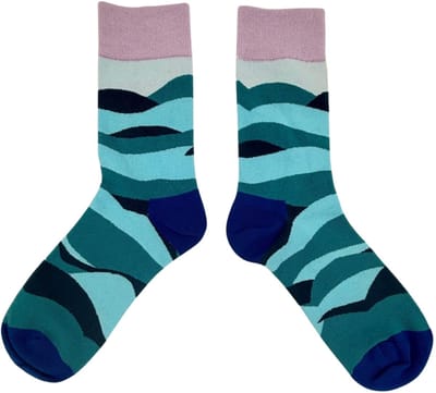 Tutti Footi - Sokken Abstract Oceaangolfpatroon - Turquoise & Blauw – Maat 38–43