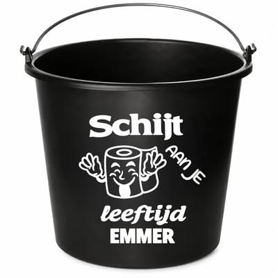 Emmer - Schijt aan je leeftijd emmer WC rol - Cadeau emmer - met tekst - 12 liter - zwart