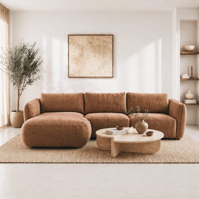 Dimehouse Hoekbank ronde longue koper velvet structuurstof Dwayne - links - Velvet - Modern - 278 x 177 x 80 xm