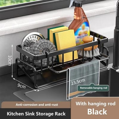 Aanrecht Afdruiprek Organizer RVS Zelfafwaterend Aanrechtplank Zeep Spons Houder Vaatdoek Handdoekrek filtermand gray