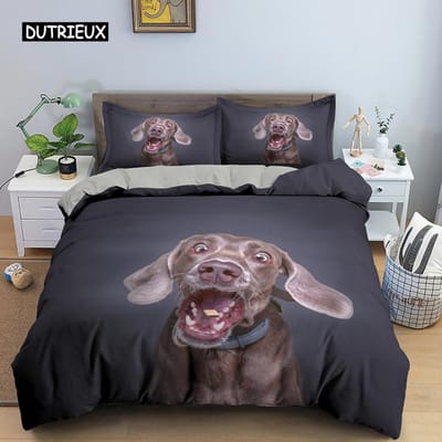 Teckel Beddengoedset, Schattig Kleurrijk Puppy Dekbedovertrek, Cartoon Polyester Dekbedovertrek, Huisdier Hond Home Textiel King Queen 150x200cm 3pcs