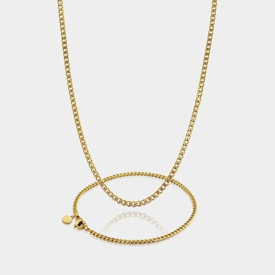 Cuban Ketting 3 mm x Cuban Armband 3 mm - Gouden Schakelketting en Schakelarmband Heren - 50/19 cm lang - Olympus Jewelry