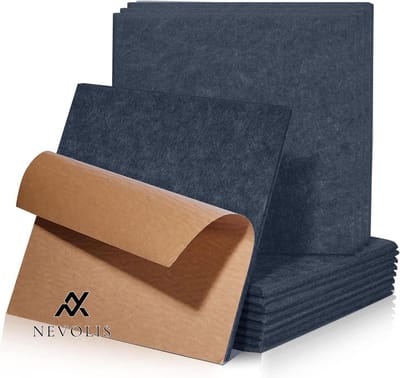 Nevolis Square Acoustic Plates Self Adhesive 12 Pieces High Density Sound Absorbing Sound Insulation Wall Ceilings Wood Doors-Acoustic Panel Soundproofing Panels-Acoustic Plate 30 x 30 x 1 cm Dark Grey .