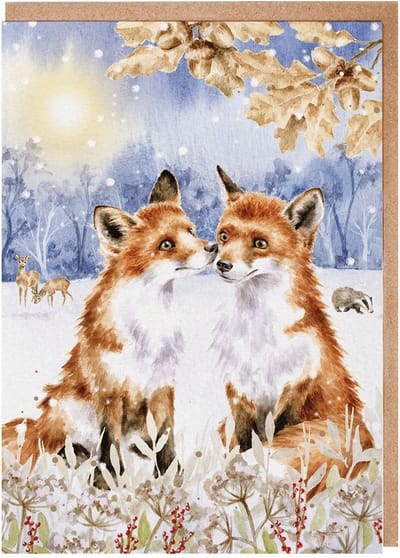 Wrendale Kerstkaarten Notepack - 8 stuks 'Footprints in the Snow' Fox Christmas Card Pack