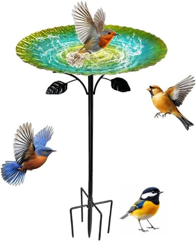 Stijlvolle Vogelbad van 85 cm voor de Tuin, Vorstbestendig en Gemakkelijk te Reinigen, Ideaal voor Tuinvogels met Sterke Basis en Retro Groene Afwerking