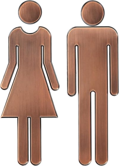 Badkamerbord voor Mannen en Vrouwen - Zelfklevende Toilestickers voor Deurdecoratie in Brons - Perfect voor Kantoor en Bedrijf
