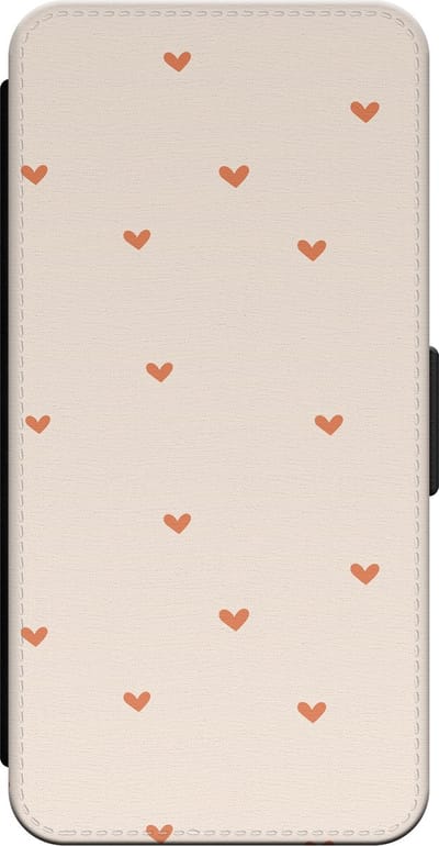 Leuke Telefoonhoesjes - Bookcase hoesje geschikt voor iPhone 14 bookcase leer - Cute hearts - Cute hearts - Wallet case met pasjeshouder - Print / Illustratie - Beige