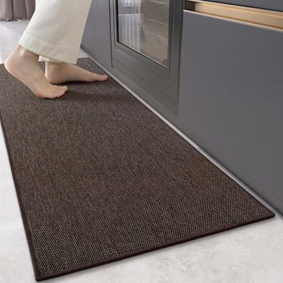 Keukenloopmat Antislip en Wasbaar 43x180cm, Absorberende Vloermat voor Keuken en Gang, Dun 4mm Rubber Achterkant, Bruin