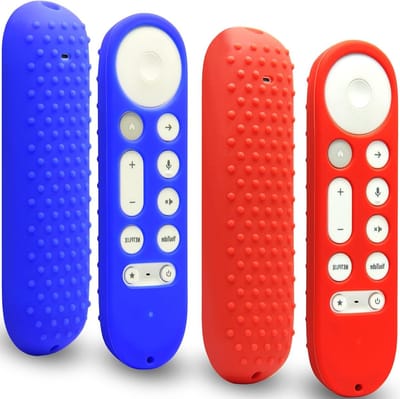 Siliconen Beschermhoes voor Google TV Streamer 4K 2024 - 2 Stuks, Schokbestendig en Antislip met Lanyard (Rood en Blauw)