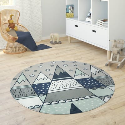 Paco Home Kindervloerkleed Kinderkamer Meisjes Jongens Ster Maan Olifant Regenboog Ø 150 cm Rund