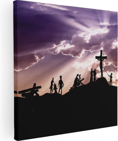 Artaza Canvas Schilderij Kruisiging - 30x30 cm - Klein - Wanddecoratie Christelijk - Muurdecoratie Golgotha - Schilderijen Op Canvas
