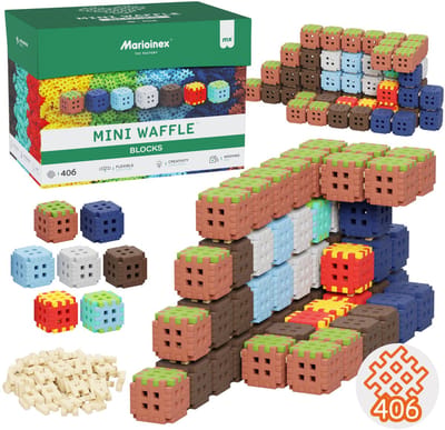 Marioinex Mini Waffle Green Blocks Bouwblokkenset, zachte blokken voor kinderen, veilig – 406 stuks