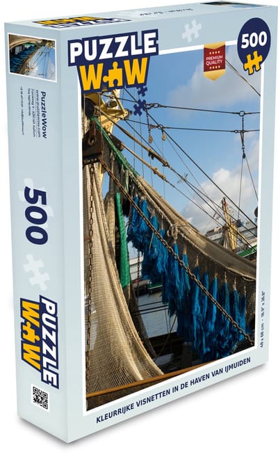 Puzzel Kleurrijke visnetten in de haven van IJmuiden - Legpuzzel - Puzzel 500 stukjes