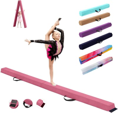 Aurixi® Turnbalk voor Thuis - Evenwichtsbalk Met Schuimstoflaag - Balanstrainer - Roze - 240cm x 10cm x 6cm