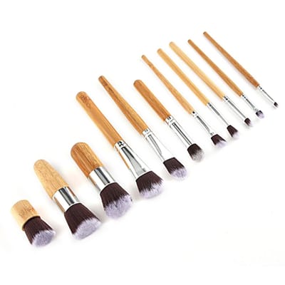 11 stuks Cosmetische Kwasten Bamboe Handvat Make-up Kwastenset Professionele Gezicht Schoonheidstools beige