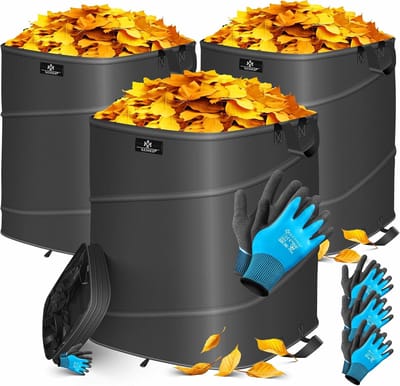 Tuinzakken Set - Opvouwbare Zakken - Tuinafval Verzamelen - Zelfstaand met Handgrepen - 3x 73 Liter - Antraciet Zwart