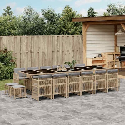vidaXL - 17-delige - Tuinset - met - kussens - poly - rattan - gemengd - beige