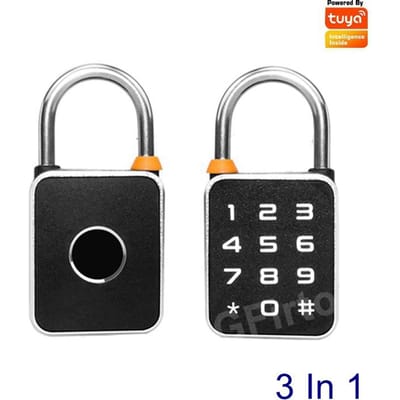 Cadenas 3 en 1 Tuya APP Empreinte Digitale Mot de Passe Combinaison Mini Portable Biométrique Chargement USB Pour casier Bagages Salle de Sport noir
